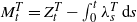 upper M Subscript t Superscript upper T Baseline equals upper Z Subscript t Superscript upper T Baseline minus integral Subscript 0 Superscript t Baseline lamda Subscript s Superscript upper T Baseline d s