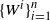 left brace upper W Superscript i Baseline right brace Subscript i equals 1 Superscript n