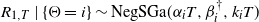 upper R Subscript 1 comma upper T Baseline vertical bar left brace normal upper Theta equals i right brace tilde normal upper N normal e normal g normal upper S normal upper G normal a left parenthesis alpha Subscript i Baseline upper T comma beta Subscript i Superscript dagger Baseline comma k Subscript i Baseline upper T right parenthesis