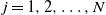 j equals 1 comma 2 comma ellipsis comma upper N