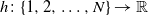 h colon StartSet 1 comma 2 comma ellipsis comma upper N EndSet right arrow double struck upper R