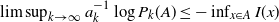 limit sup Underscript k right arrow normal infinity Endscripts a Subscript k Superscript negative 1 Baseline log upper P Subscript k Baseline left parenthesis upper A right parenthesis less than or equals minus inf Underscript x element of upper A Endscripts upper I left parenthesis x right parenthesis