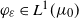 phi Subscript epsilon Baseline element of upper L Superscript 1 Baseline left parenthesis mu 0 right parenthesis