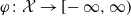 phi colon script upper X right arrow left bracket negative normal infinity comma normal infinity right parenthesis