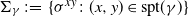 normal upper Sigma Subscript gamma Baseline colon equals StartSet sigma Superscript x y Baseline colon left parenthesis x comma y right parenthesis element of normal s normal p normal t left parenthesis gamma right parenthesis EndSet
