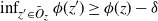inf Underscript z prime element of upper O overbar Subscript z Baseline Endscripts phi left parenthesis z Superscript prime Baseline right parenthesis greater than or equals phi left parenthesis z right parenthesis minus delta