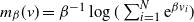 m Subscript beta Baseline left parenthesis v right parenthesis equals beta Superscript negative 1 Baseline log left parenthesis sigma summation Underscript i equals 1 Overscript upper N Endscripts normal e Superscript beta v Super Subscript i Superscript Baseline right parenthesis
