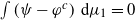 integral left parenthesis psi minus phi Superscript c Baseline right parenthesis normal d mu 1 equals 0