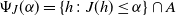 normal upper Psi Subscript upper J Baseline left parenthesis alpha right parenthesis equals StartSet h colon upper J left parenthesis h right parenthesis less than or equals alpha EndSet intersection upper A