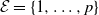 script upper E equals StartSet 1 comma ellipsis comma p EndSet