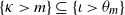 left brace kappa greater than m right brace subset of or equal to left brace iota greater than theta Subscript m Baseline right brace