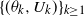 left brace left parenthesis theta Subscript k Baseline comma upper U Subscript k Baseline right parenthesis right brace Subscript k greater than or equals 1