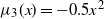 mu 3 left parenthesis x right parenthesis equals minus 0.5 x squared