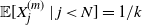 double struck upper E left bracket upper X Subscript j Superscript left parenthesis m right parenthesis Baseline vertical bar j less than upper N right bracket equals 1 divided by k