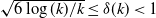 StartRoot 6 log left parenthesis k right parenthesis divided by k EndRoot less than or equals delta left parenthesis k right parenthesis less than 1