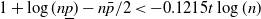 1 plus log left parenthesis n p underbar right parenthesis minus n p overbar divided by 2 less than minus 0.1215 t log left parenthesis n right parenthesis