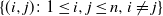 left brace left parenthesis i comma j right parenthesis colon 1 less than or equals i comma j less than or equals n comma i not equals j right brace