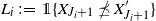 upper L Subscript i Baseline colon equals double struck 1 left brace upper X Subscript upper J Sub Subscript i Subscript plus 1 Baseline does not precede or equal upper X prime Subscript upper J Sub Subscript i Subscript plus 1 right brace