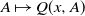upper A right arrow from bar upper Q left parenthesis x comma upper A right parenthesis