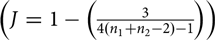 left parenthesis upper J equals 1 minus left parenthesis StartFraction 3 Over 4 left parenthesis n 1 plus n 2 minus 2 right parenthesis minus 1 EndFraction right parenthesis right parenthesis