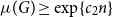 mu left parenthesis upper G right parenthesis greater than or equals exp left brace c 2 n right brace