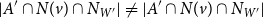 StartAbsoluteValue upper A prime intersection upper N left parenthesis v right parenthesis intersection upper N Subscript upper W Sub Superscript prime Subscript Baseline EndAbsoluteValue not equals StartAbsoluteValue upper A prime intersection upper N left parenthesis v right parenthesis intersection upper N Subscript upper W Sub Superscript prime Subscript Baseline EndAbsoluteValue