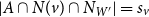 StartAbsoluteValue upper A intersection upper N left parenthesis v right parenthesis intersection upper N Subscript upper W Sub Superscript prime Subscript Baseline EndAbsoluteValue equals s Subscript v