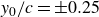 y 0 divided by c equals plus or minus 0.25