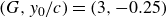 left parenthesis upper G comma y 0 divided by c right parenthesis equals left parenthesis 3 comma negative 0.25 right parenthesis
