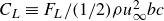 upper C Subscript upper L Baseline identical to upper F Subscript upper L Baseline divided by left parenthesis 1 divided by 2 right parenthesis rho u Subscript normal infinity Superscript 2 Baseline b c