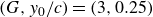 left parenthesis upper G comma y 0 divided by c right parenthesis equals left parenthesis 3 comma 0.25 right parenthesis