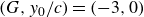left parenthesis upper G comma y 0 divided by c right parenthesis equals left parenthesis negative 3 comma 0 right parenthesis