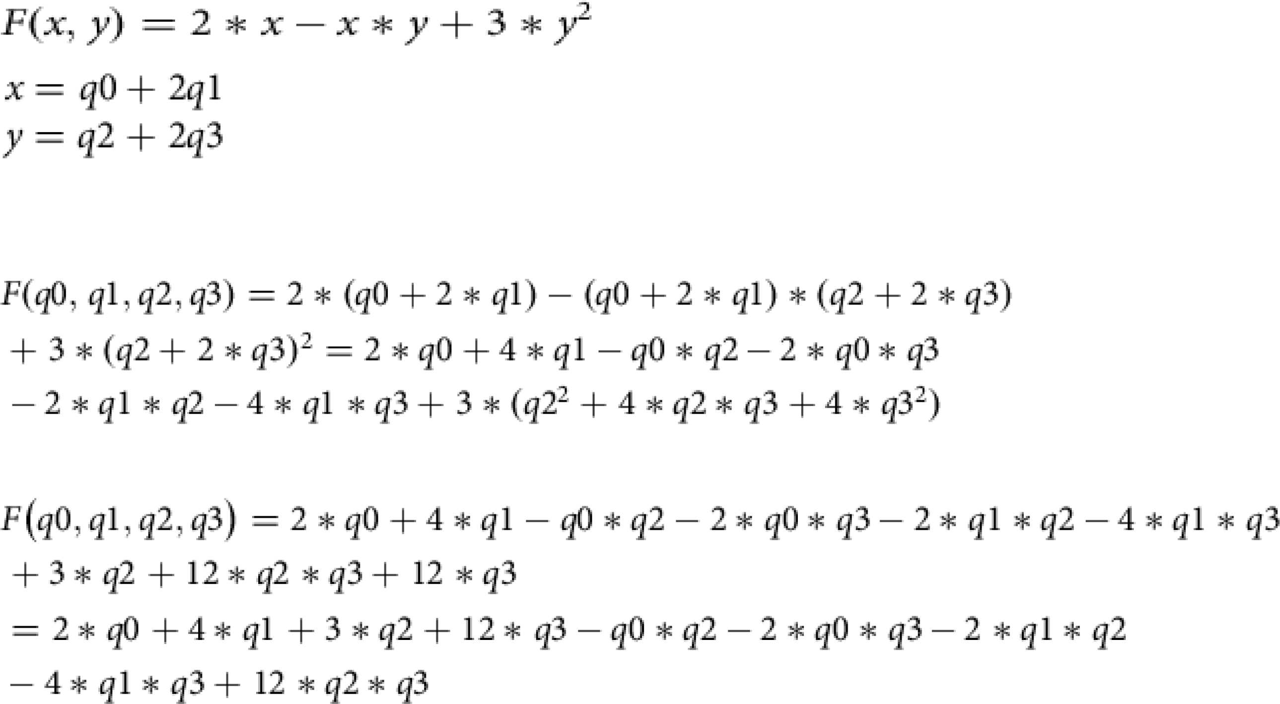 An equation representing a polynomial on a quantum computer.