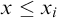 x less than or equals x Subscript i