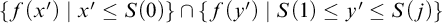 StartSet f left parenthesis x Superscript prime Baseline right parenthesis vertical bar x prime less than or equals upper S left parenthesis 0 right parenthesis EndSet intersection StartSet f left parenthesis y Superscript prime Baseline right parenthesis vertical bar upper S left parenthesis 1 right parenthesis less than or equals y prime less than or equals upper S left parenthesis j right parenthesis EndSet