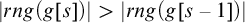 StartAbsoluteValue r n g left parenthesis g left bracket s right bracket right parenthesis EndAbsoluteValue greater than StartAbsoluteValue r n g left parenthesis g left bracket s minus 1 right bracket right parenthesis EndAbsoluteValue