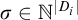 sigma element of double struck upper N Superscript StartAbsoluteValue upper D Super Subscript i Superscript EndAbsoluteValue