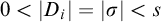 0 less than StartAbsoluteValue upper D Subscript i Baseline EndAbsoluteValue equals StartAbsoluteValue sigma EndAbsoluteValue less than s