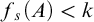 f Subscript s Baseline left parenthesis upper A right parenthesis less than k