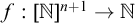 f colon left bracket double struck upper N right bracket Superscript n plus 1 Baseline right arrow double struck upper N
