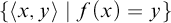 StartSet left angle bracket x comma y right angle bracket vertical bar f left parenthesis x right parenthesis equals y EndSet