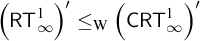 left parenthesis sans serif upper R upper T Subscript infinity Superscript 1 Baseline right parenthesis prime less than or equals Subscript normal upper W Baseline left parenthesis sans serif upper C upper R upper T Subscript infinity Superscript 1 Baseline right parenthesis prime
