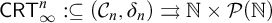 sans serif upper C upper R upper T Subscript infinity Superscript n Baseline colon subset of or equal to left parenthesis script upper C Subscript n Baseline comma delta Subscript n Baseline right parenthesis right paired arrows double struck upper N times script upper P left parenthesis double struck upper N right parenthesis