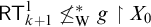sans serif upper R upper T Subscript k plus 1 Superscript 1 Baseline neither less than nor equals Subscript normal upper W Superscript asterisk Baseline g up harpoon with barb right upper X 0