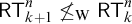 sans serif upper R upper T Subscript k plus 1 Superscript n Baseline neither less than nor equals Subscript normal upper W Baseline sans serif upper R upper T Subscript k Superscript n