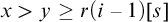 x greater than y greater than or equals r left parenthesis i minus 1 right parenthesis left bracket s right bracket