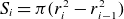 upper S Subscript i Baseline equals pi left parenthesis r Subscript i Superscript 2 Baseline minus r Subscript i minus 1 Superscript 2 Baseline right parenthesis