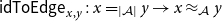 sans serif i sans serif d sans serif upper T sans serif o sans serif upper E sans serif d sans serif g sans serif e Subscript x comma y Baseline colon x equals Subscript StartAbsoluteValue script upper A EndAbsoluteValue Baseline y right arrow x almost equals Subscript script upper A Baseline y