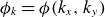 phi Subscript k Baseline equals phi left parenthesis k Subscript x Baseline comma k Subscript y Baseline right parenthesis