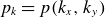 p Subscript k Baseline equals p left parenthesis k Subscript x Baseline comma k Subscript y Baseline right parenthesis